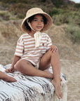 Organic Terry Shorts - Latte Striped