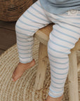 Organic Rib Leggings - Blue Striped