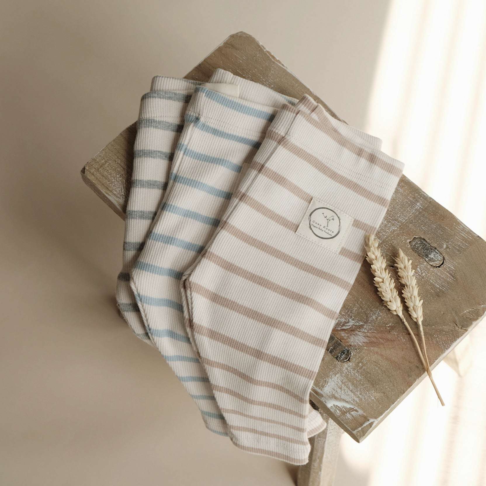 Organic Rib Leggings - Caramel Striped