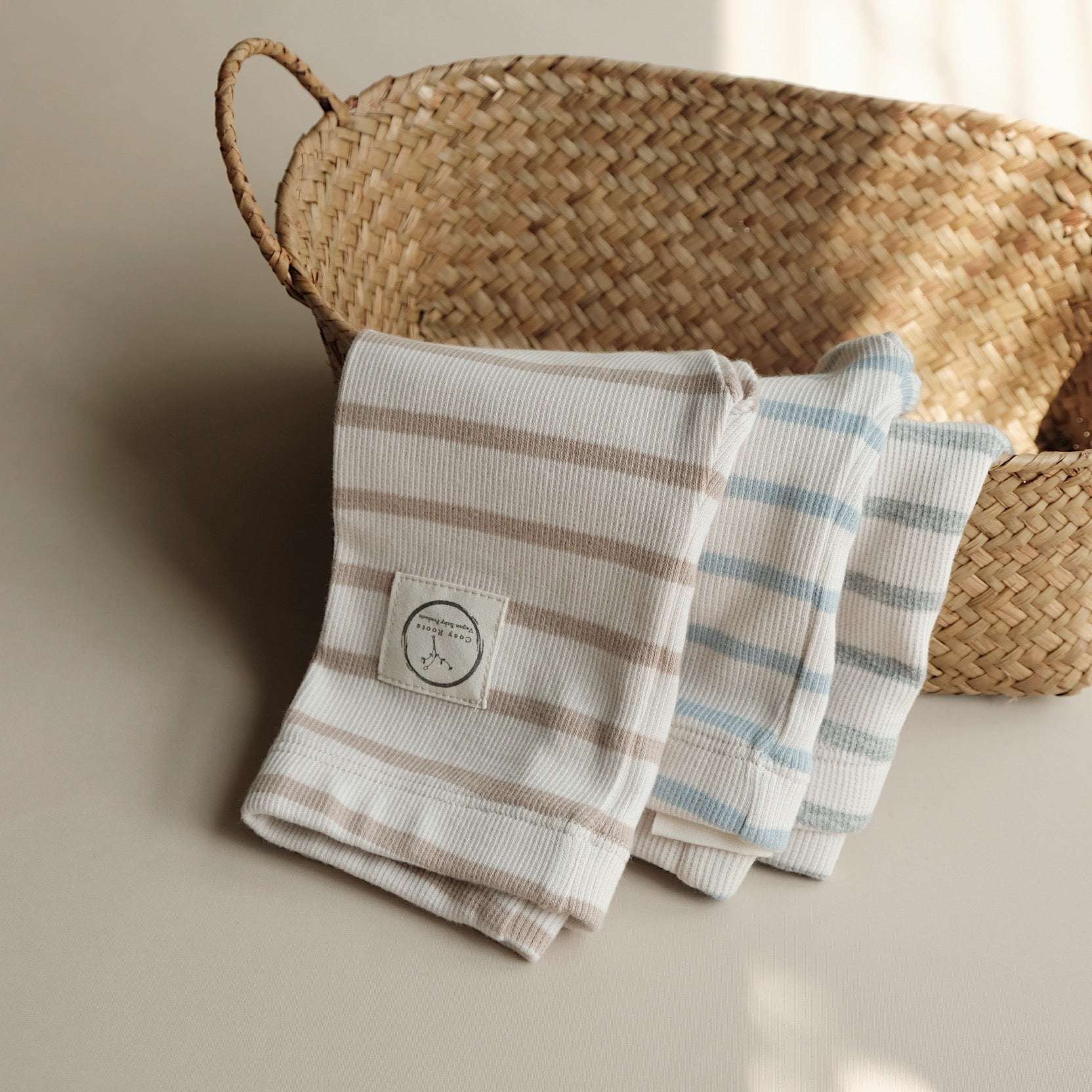 Organic Rib Leggings - Caramel Striped