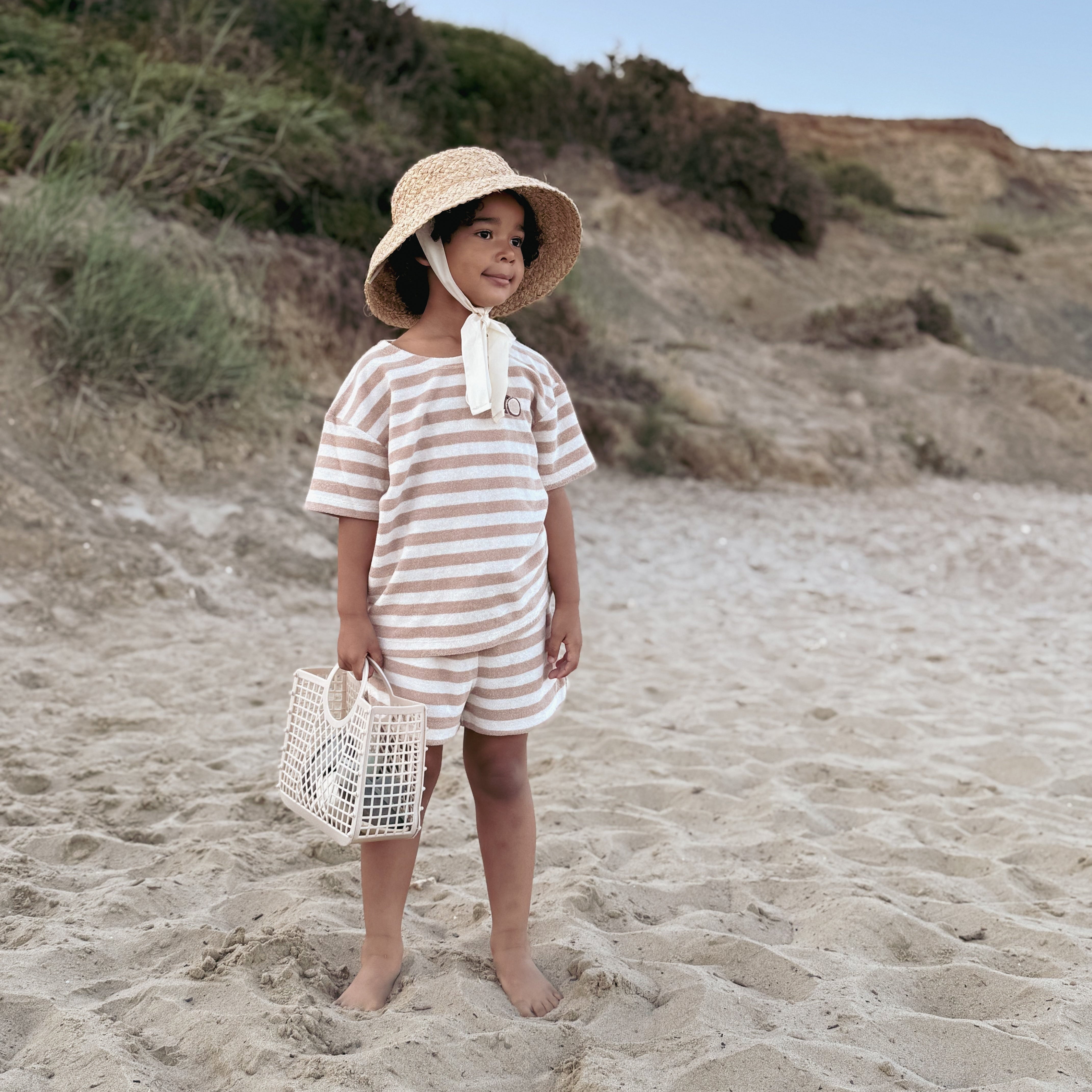 Organic Terry Shirt - Latte Striped