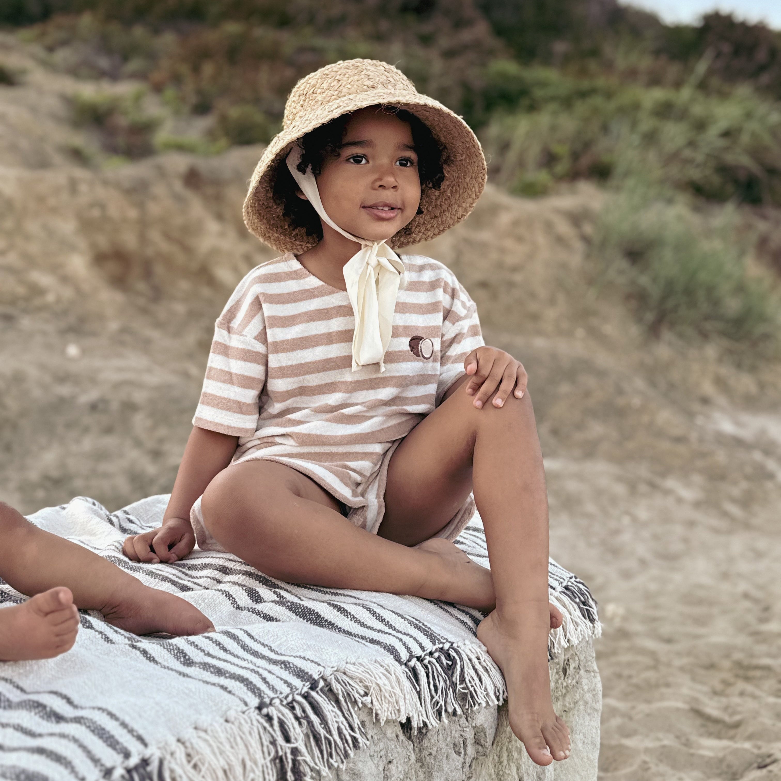 Organic Terry Shorts - Latte Striped