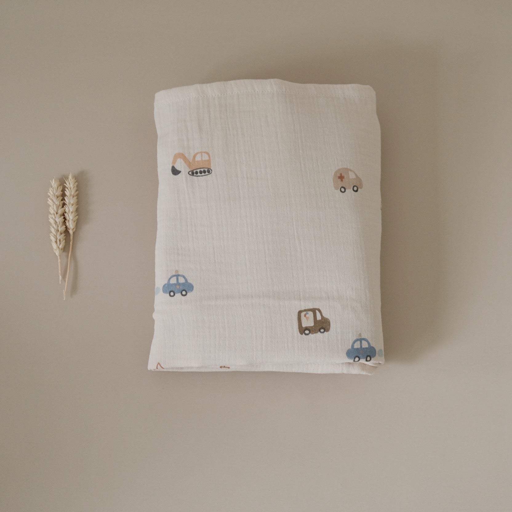 Organic Muslin Swaddle - Little Driver - 120x120cm