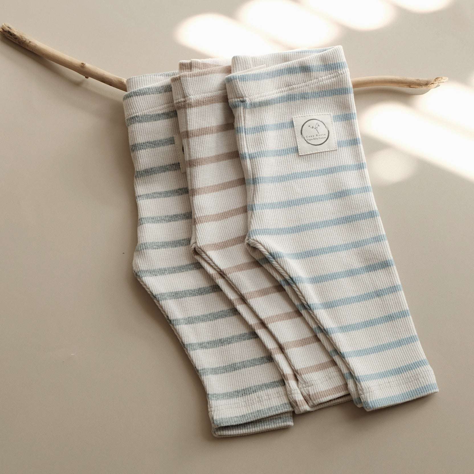 Organic Rib Leggings - Caramel Striped