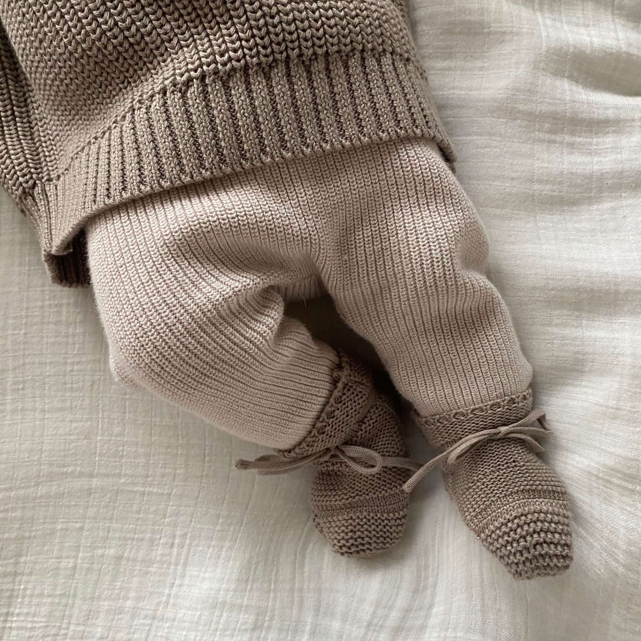 Organic Knit Booties - Caramel