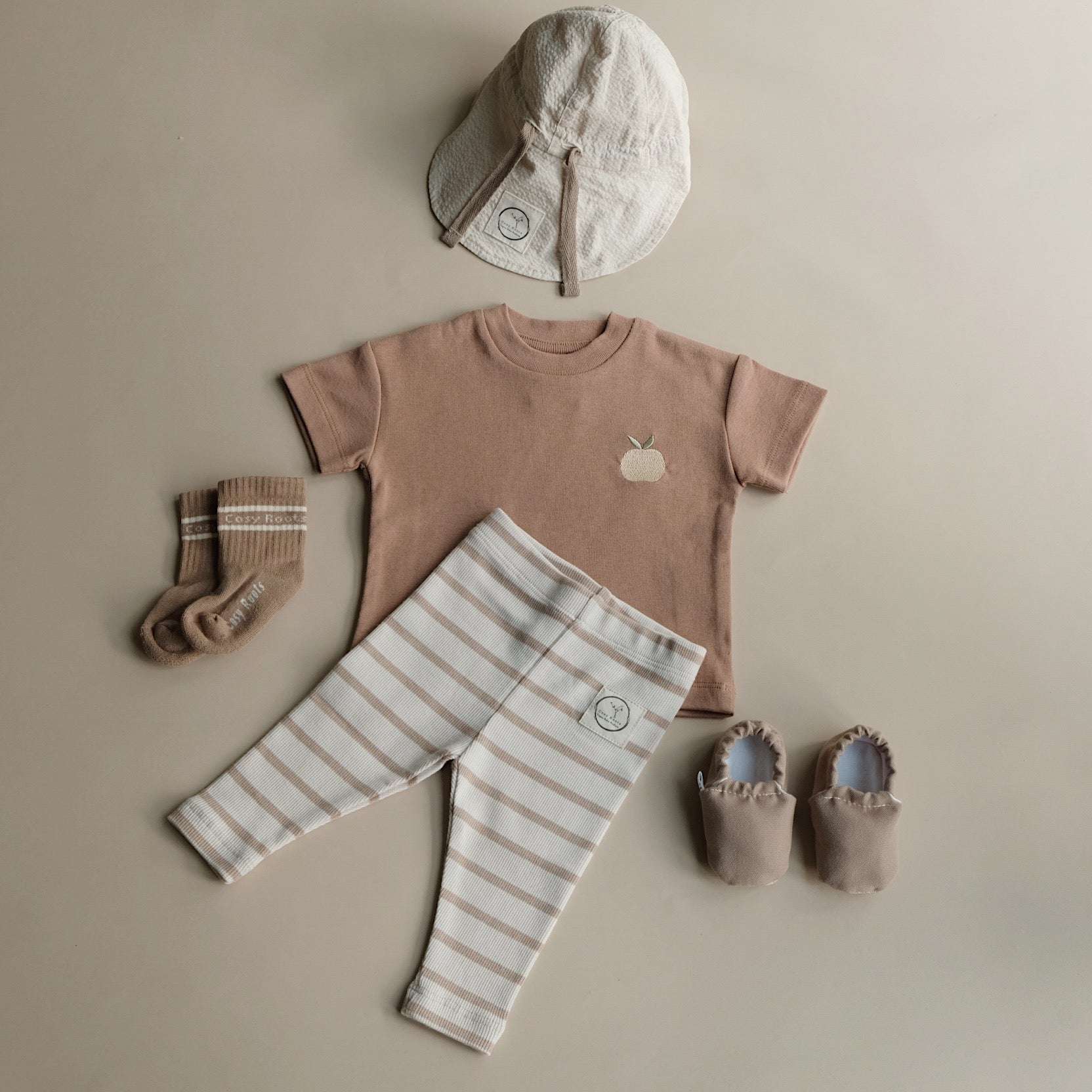 Organic Rib Leggings - Caramel Striped