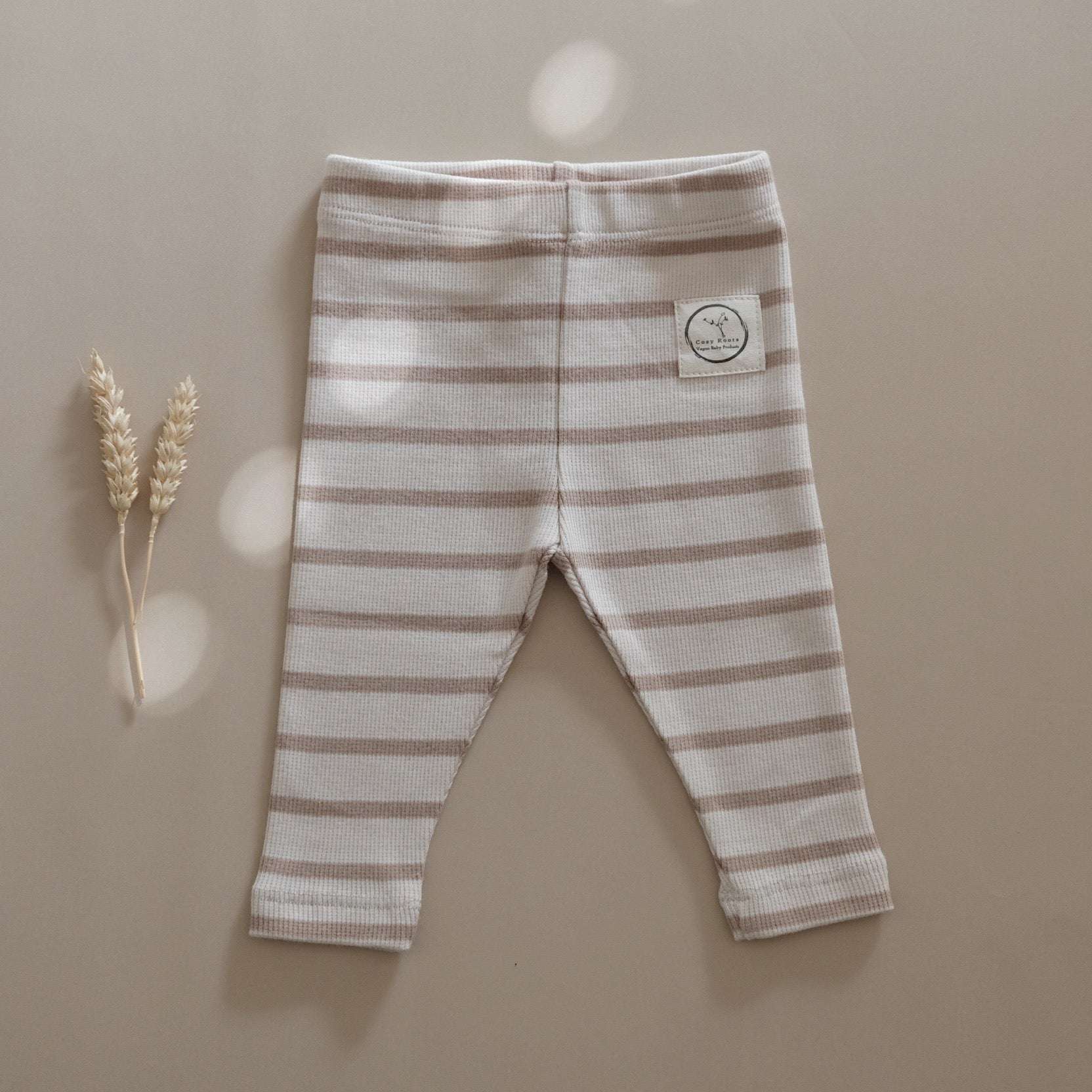 Organic Rib Leggings - Caramel Striped