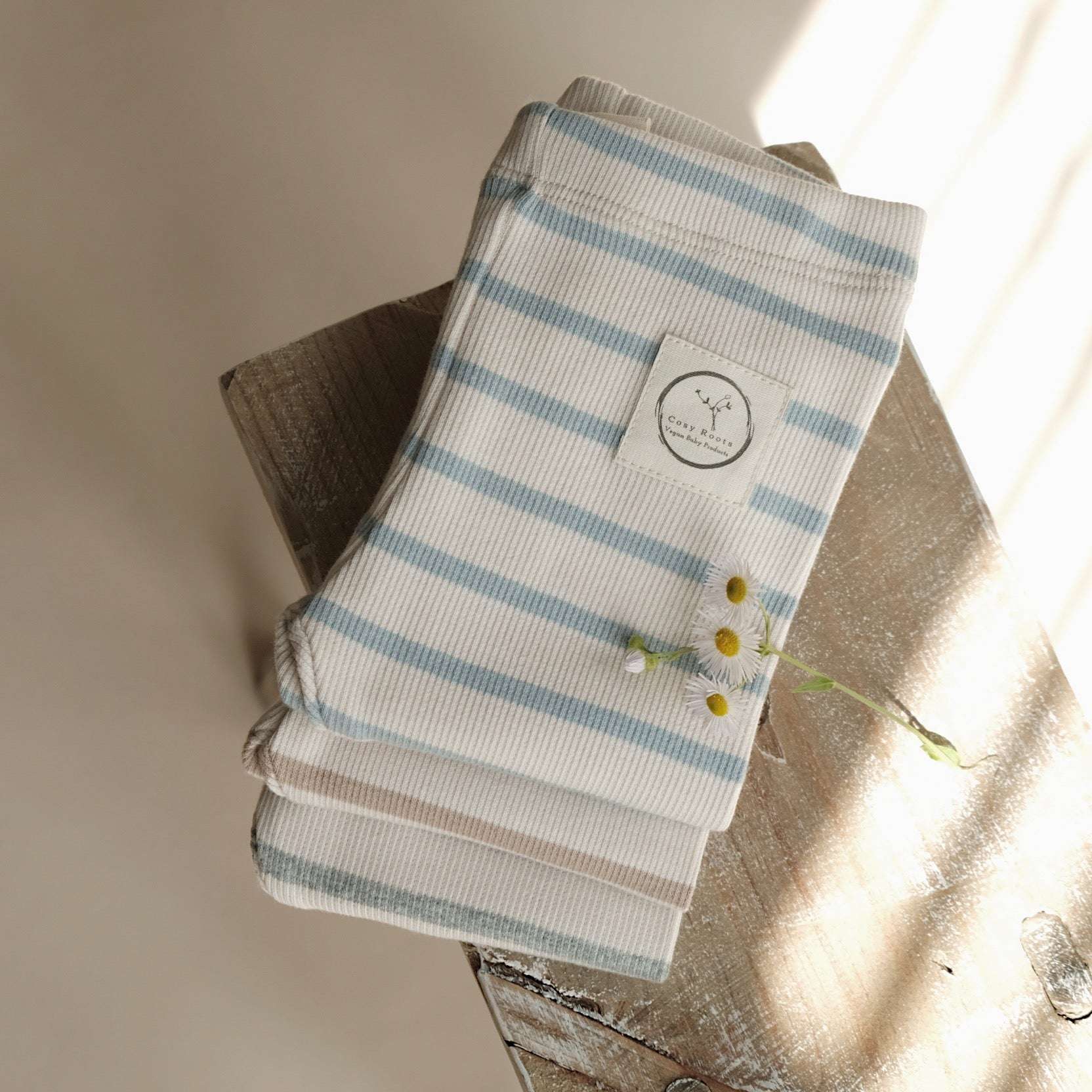 Organic Rib Leggings - Blue Striped
