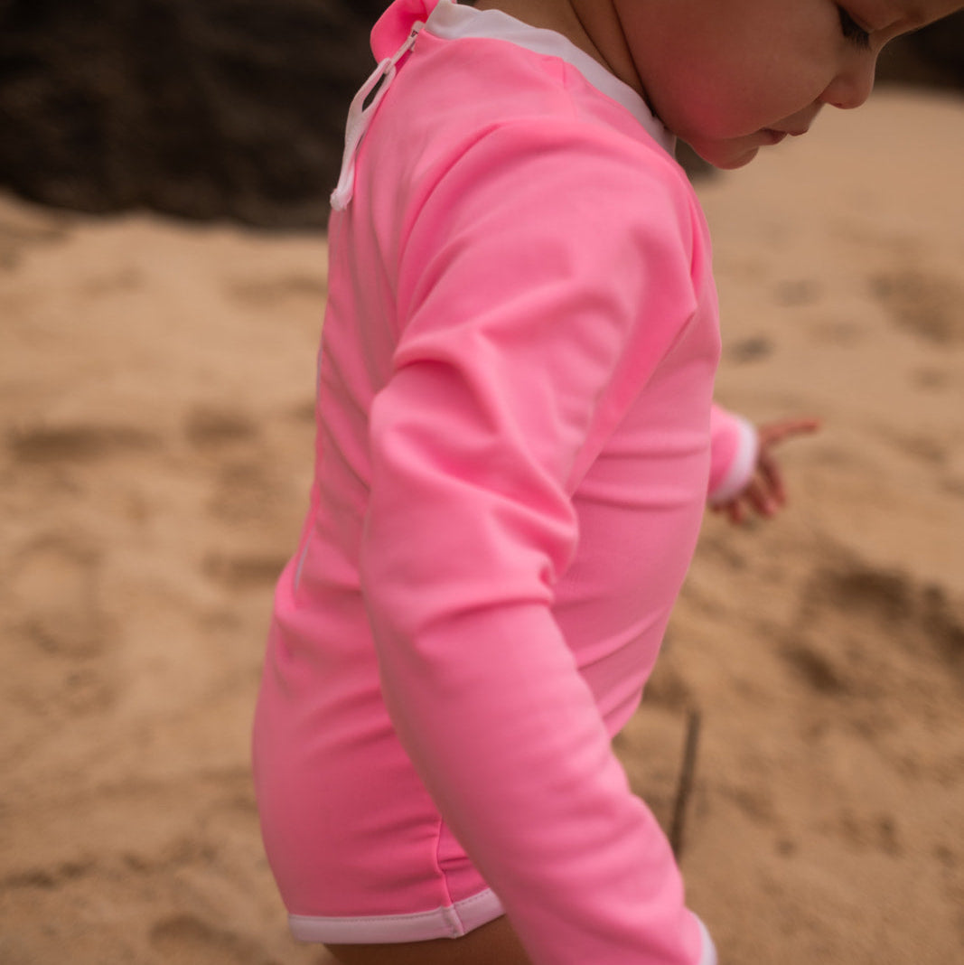 Sustainable UV Longsleeved Bathing Suit - Bright Pink (UV STANDARD 801)