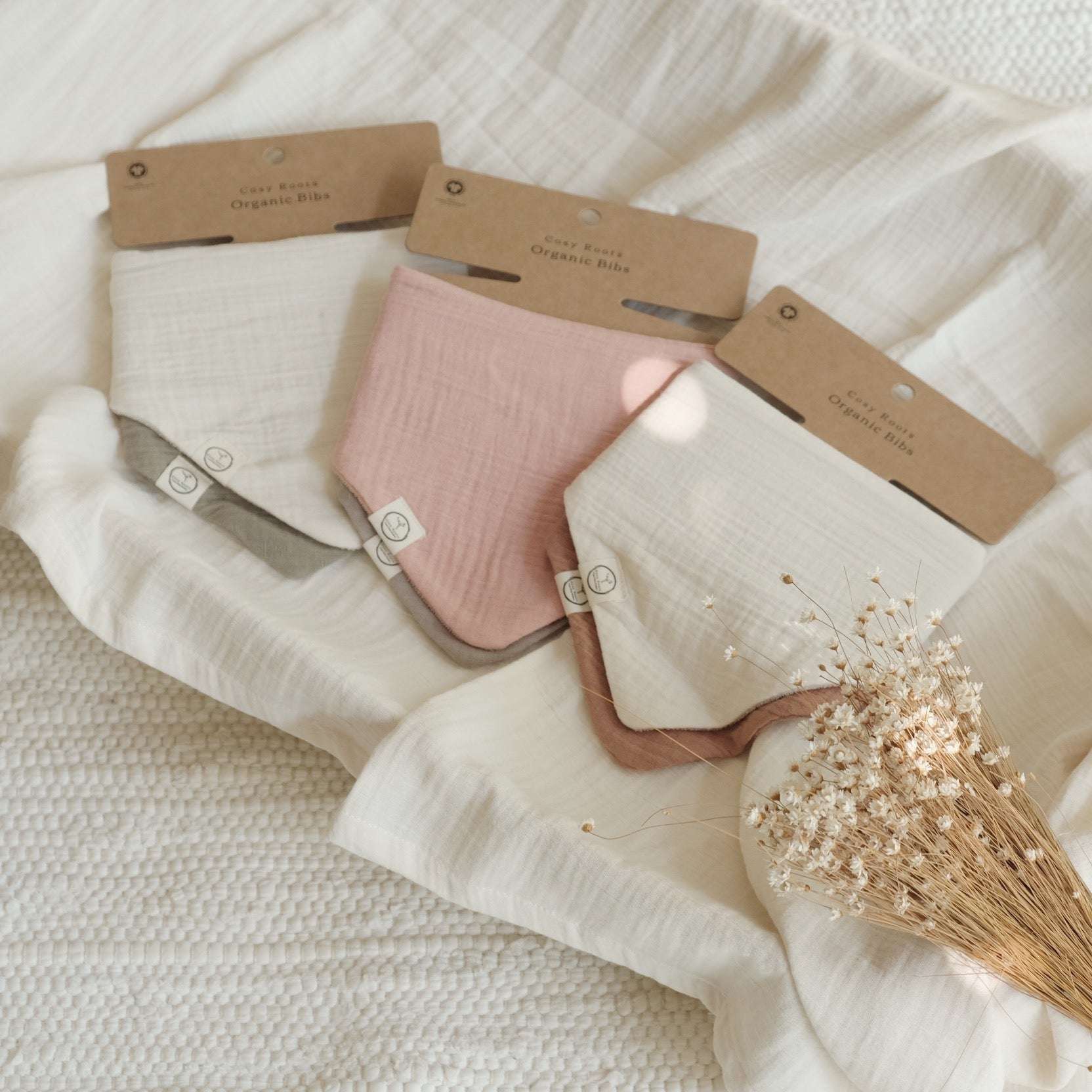 Organic Muslin Bibs - Dusty Rose/Caramel