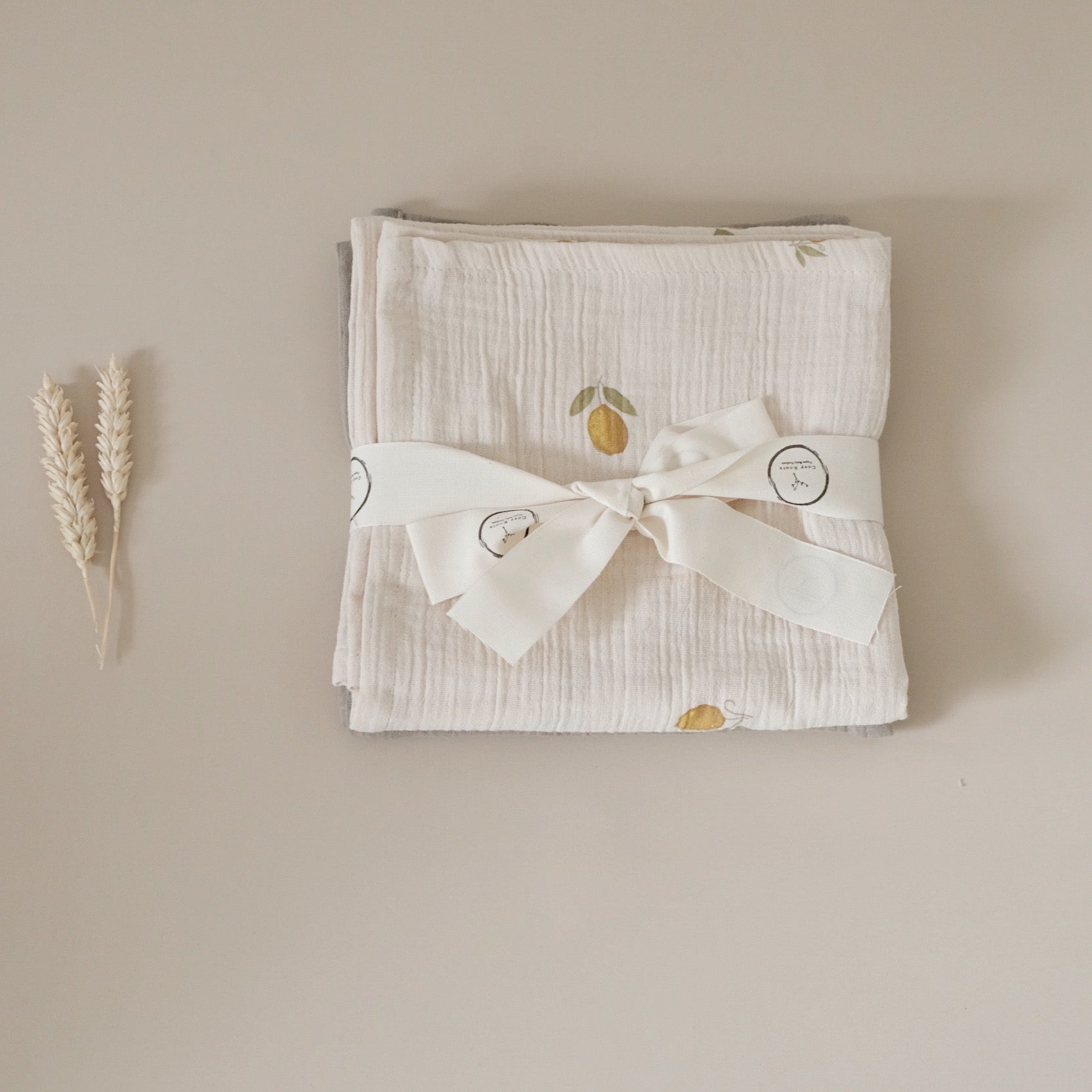 Organic Muslin Swaddle Set - Pure Lemon/Khaki