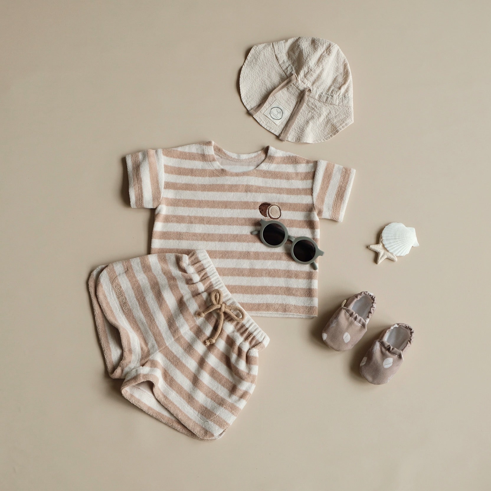 Organic Terry Shirt - Latte Striped