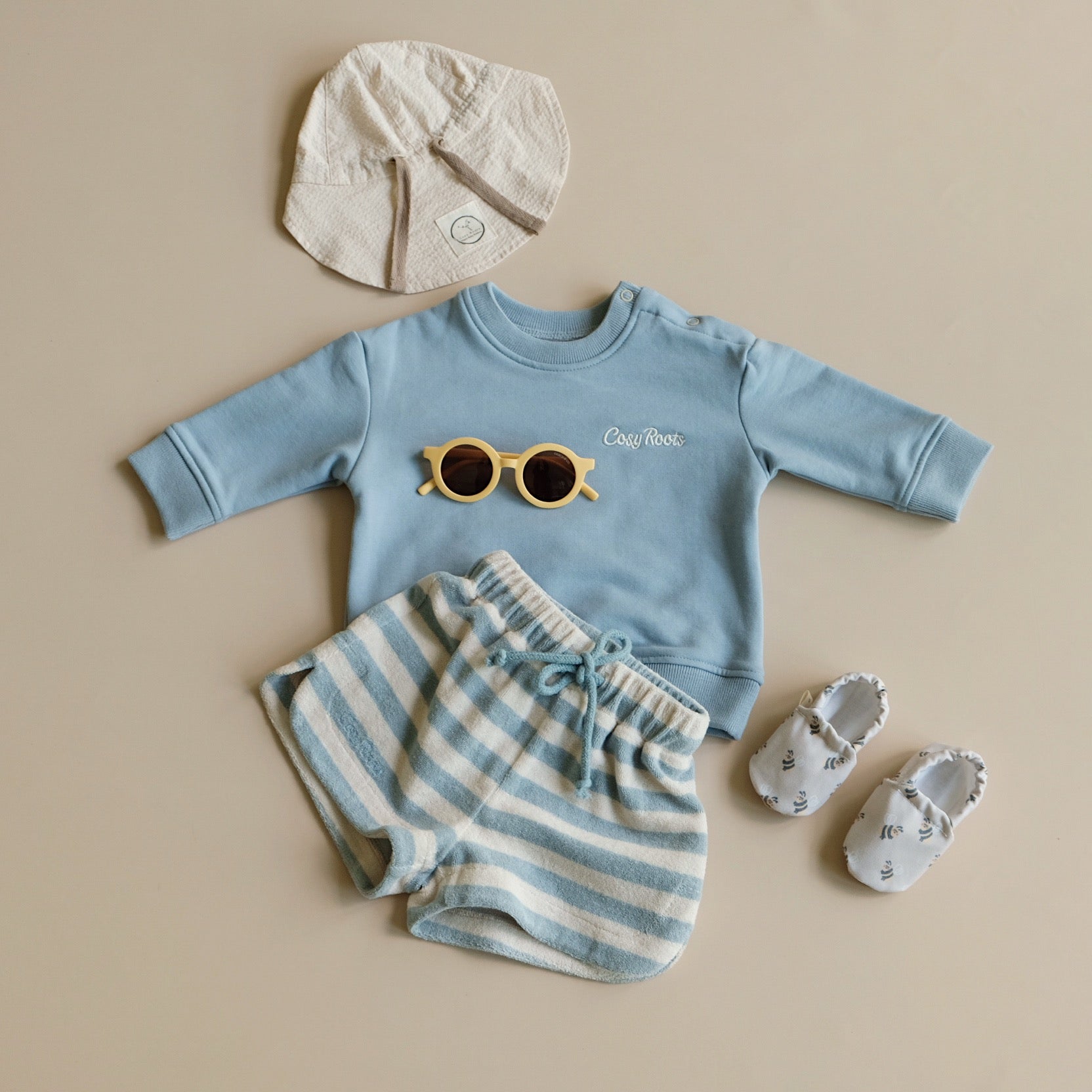 Organic Terry Shorts - Blue Striped