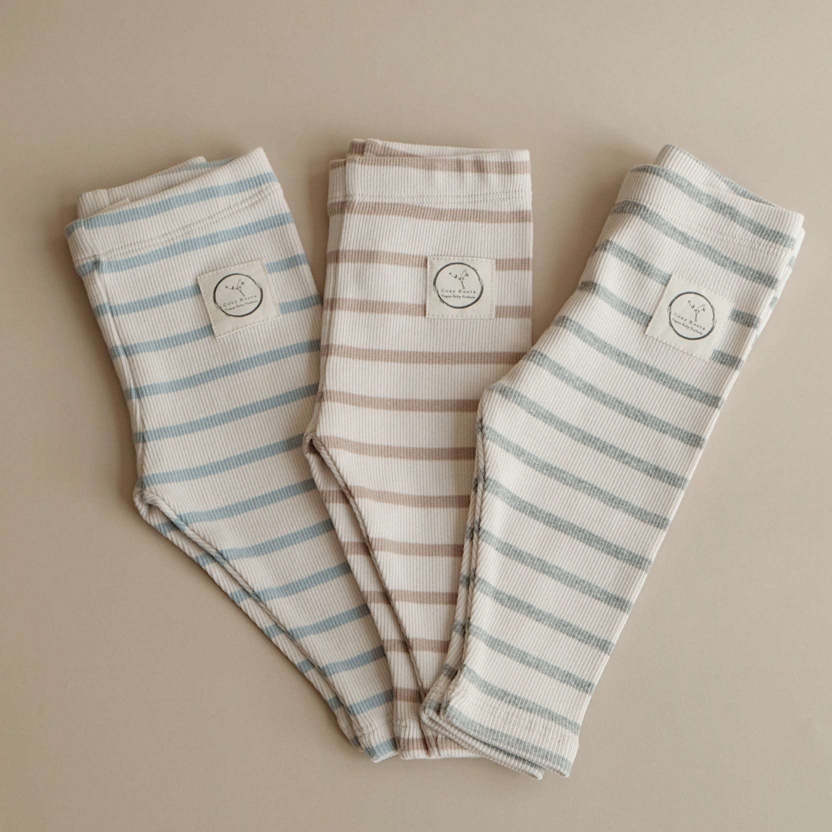 Organic Rib Leggings - Caramel Striped