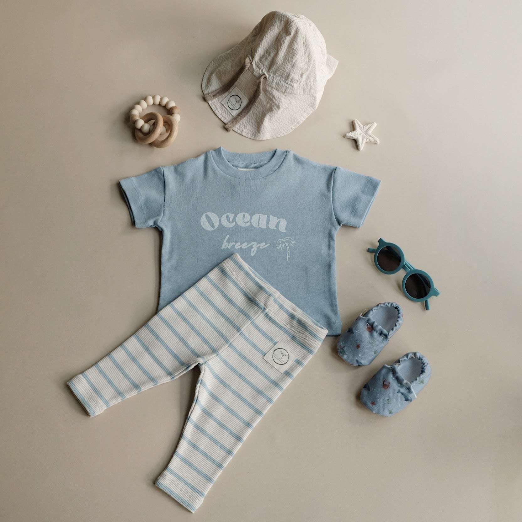 Organic Rib Leggings - Blue Striped