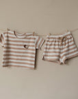 Organic Terry Shorts - Latte Striped