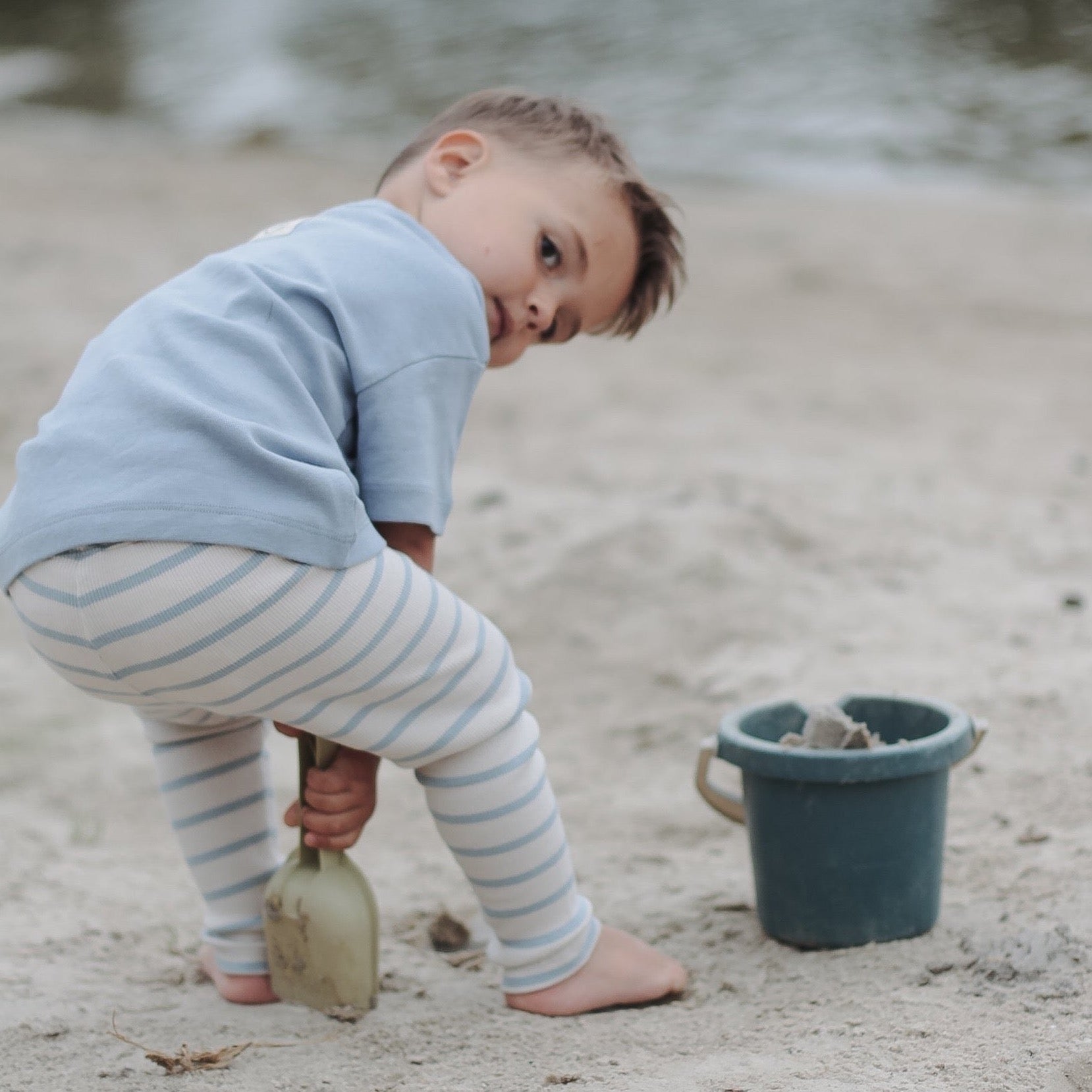 Organic Rib Leggings - Blue Striped