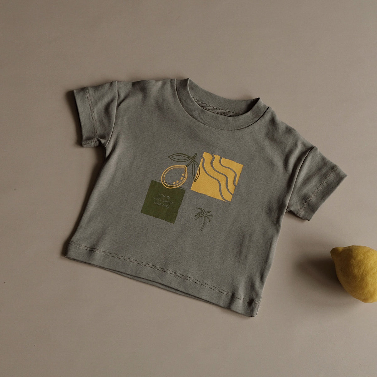 Organic Oversized Shirt - Khaki with Lemon Print