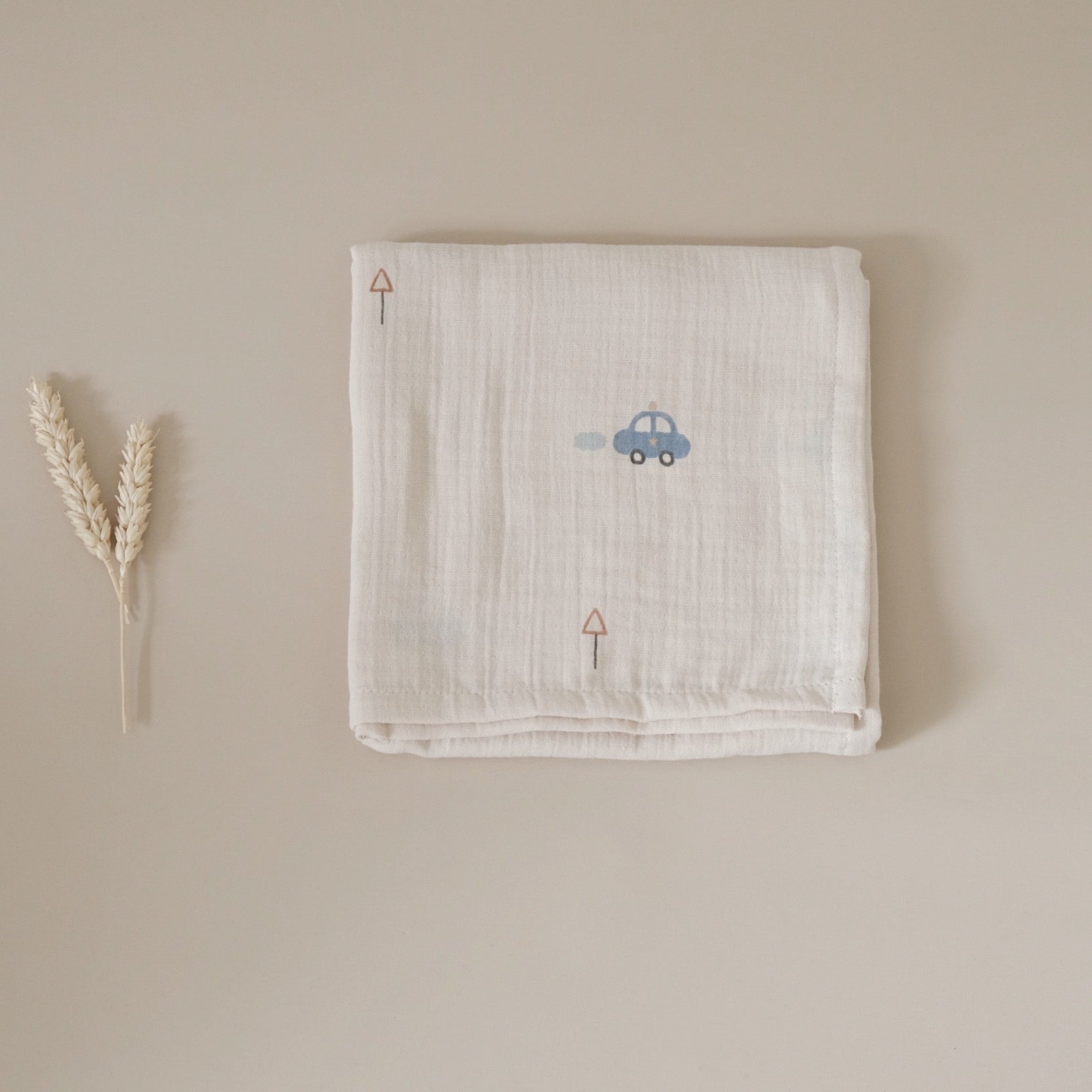Organic Muslin Swaddle Set - Little Driver/Caramel