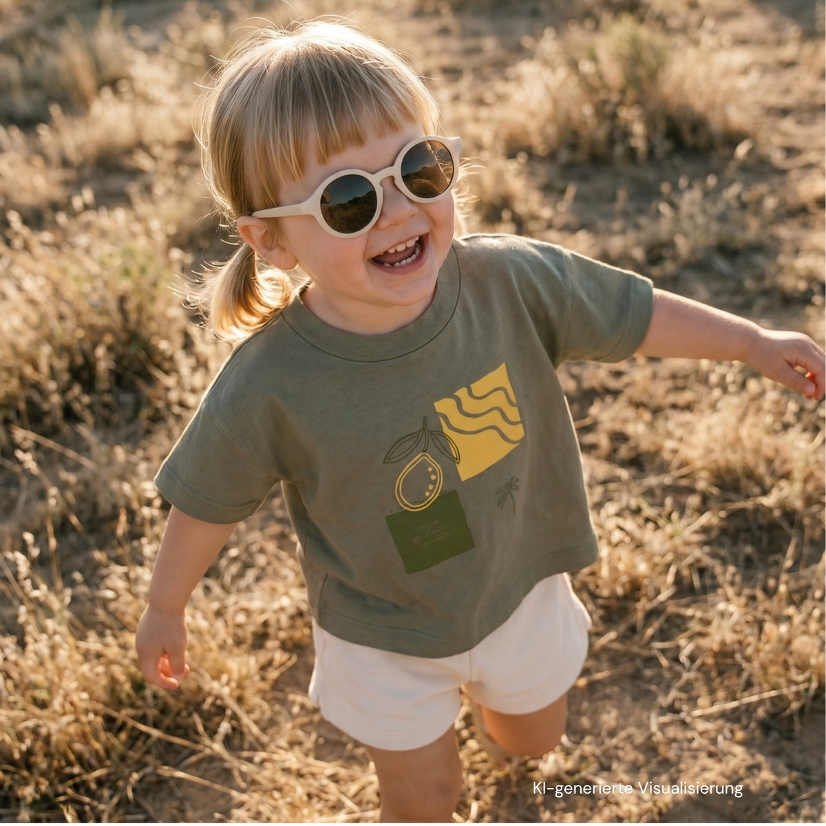 Organic Oversized Shirt - Khaki with Lemon Print