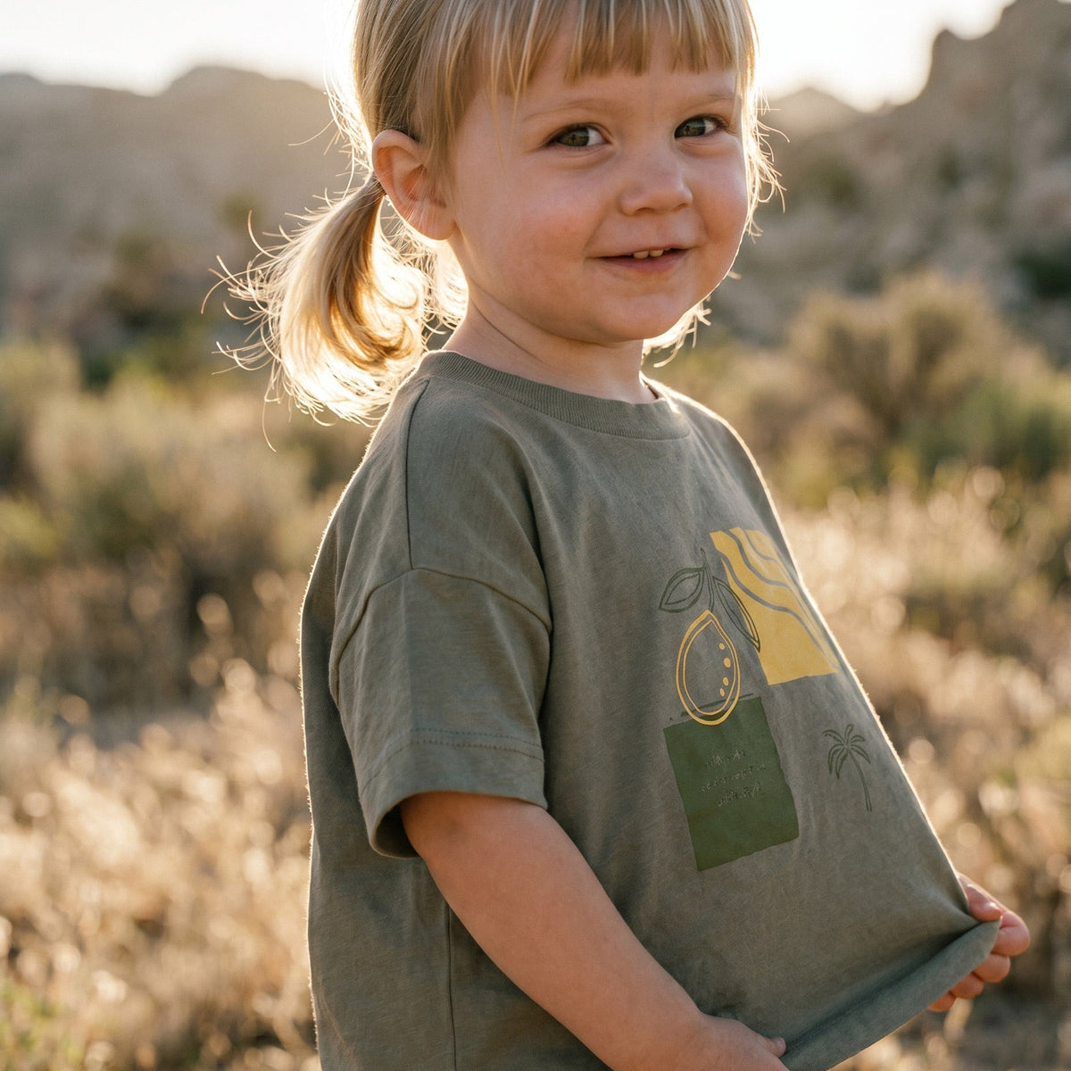Organic Oversized Shirt - Khaki with Lemon Print