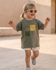 Organic Oversized Shirt - Khaki with Lemon Print