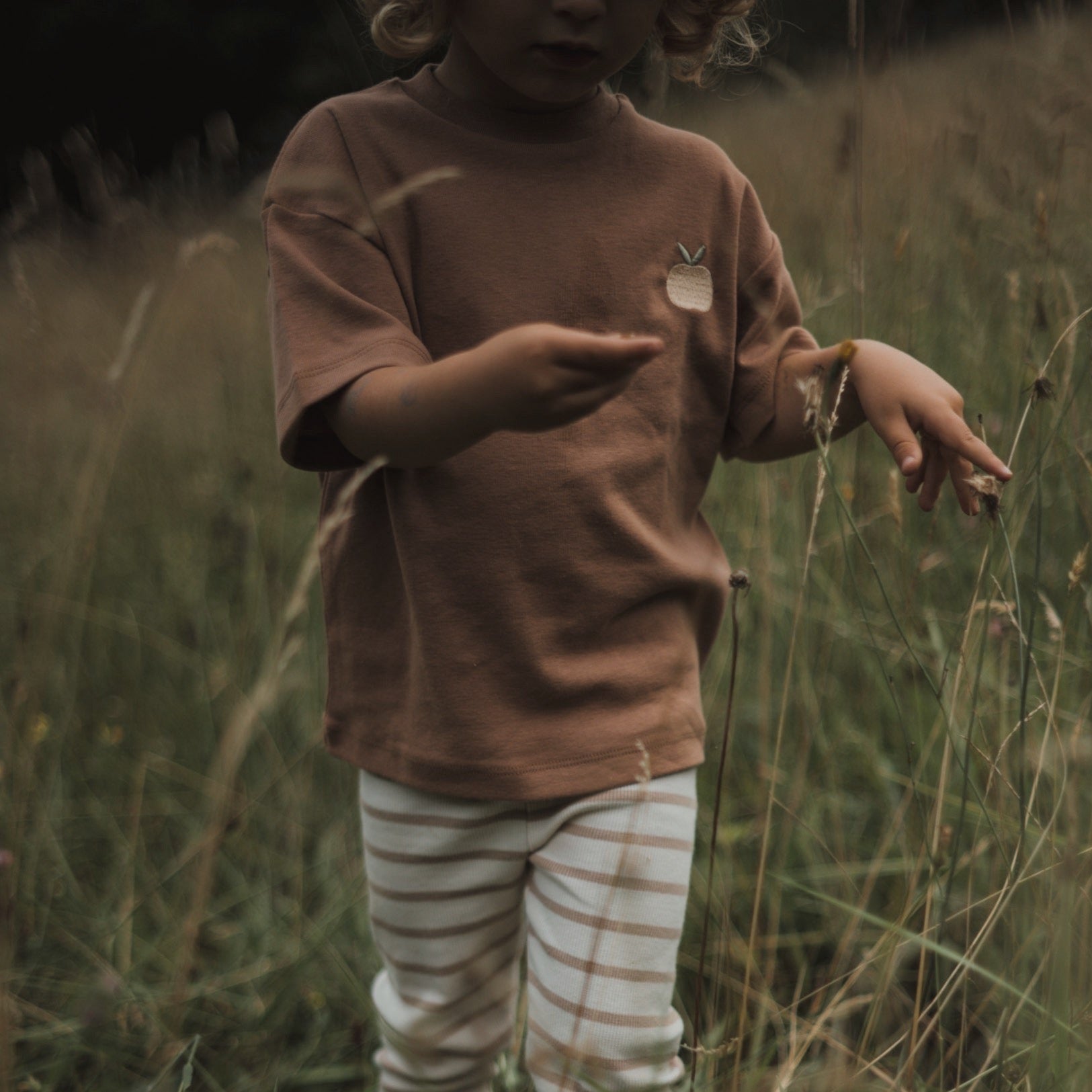 Organic Rib Leggings - Caramel Striped