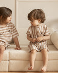Organic Terry Shorts - Latte Striped