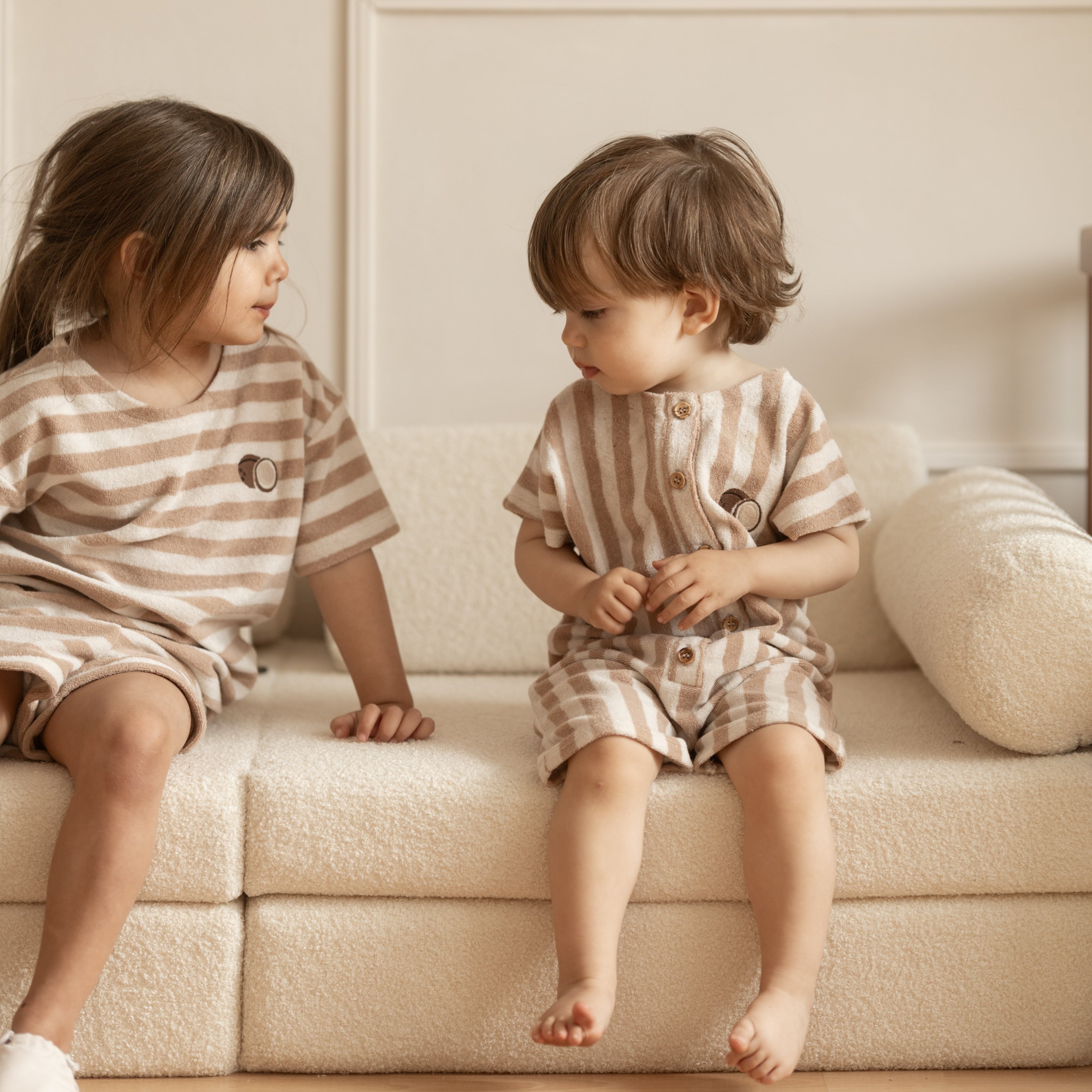 Organic Terry Shirt - Latte Striped