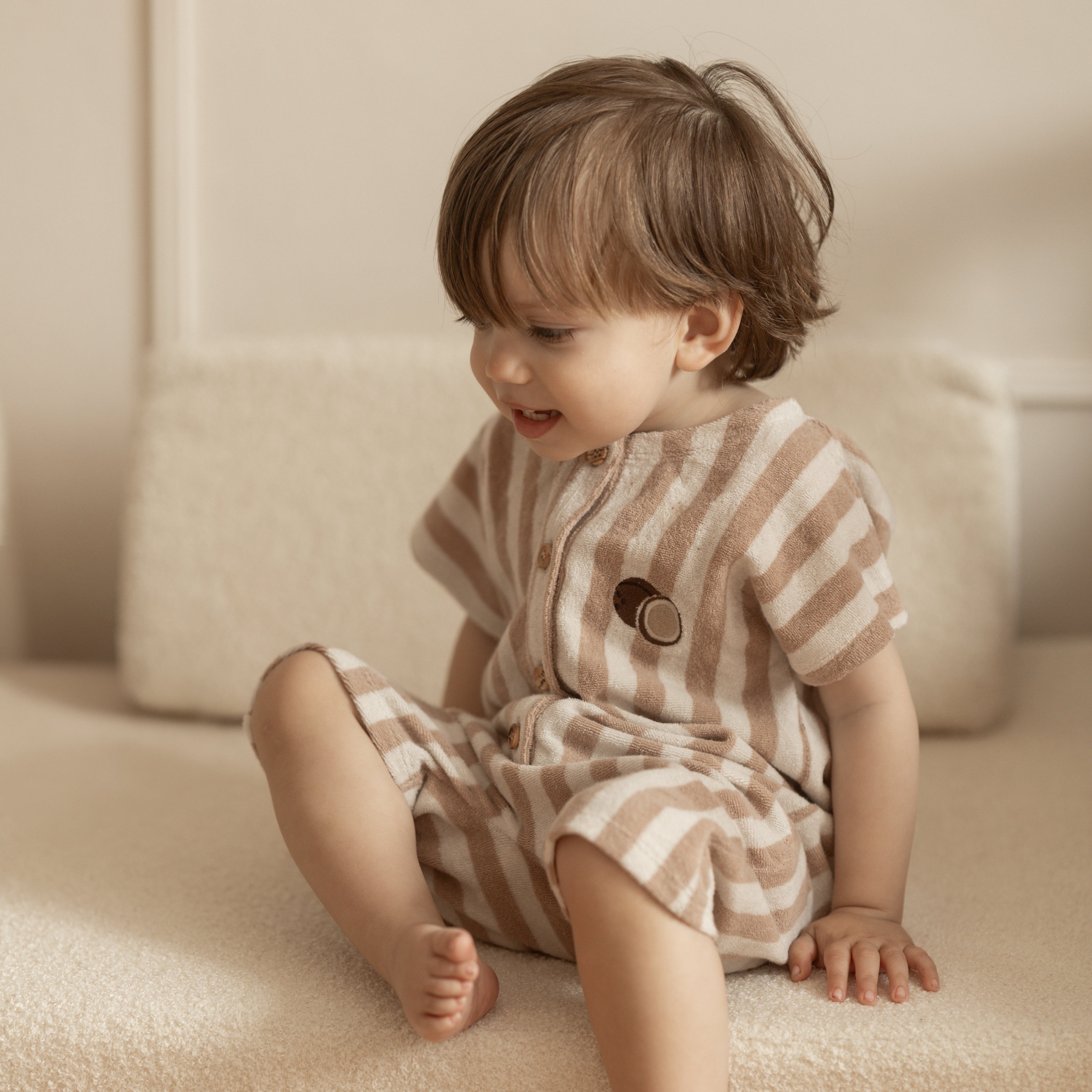Organic Terry Onesie - Latte Striped