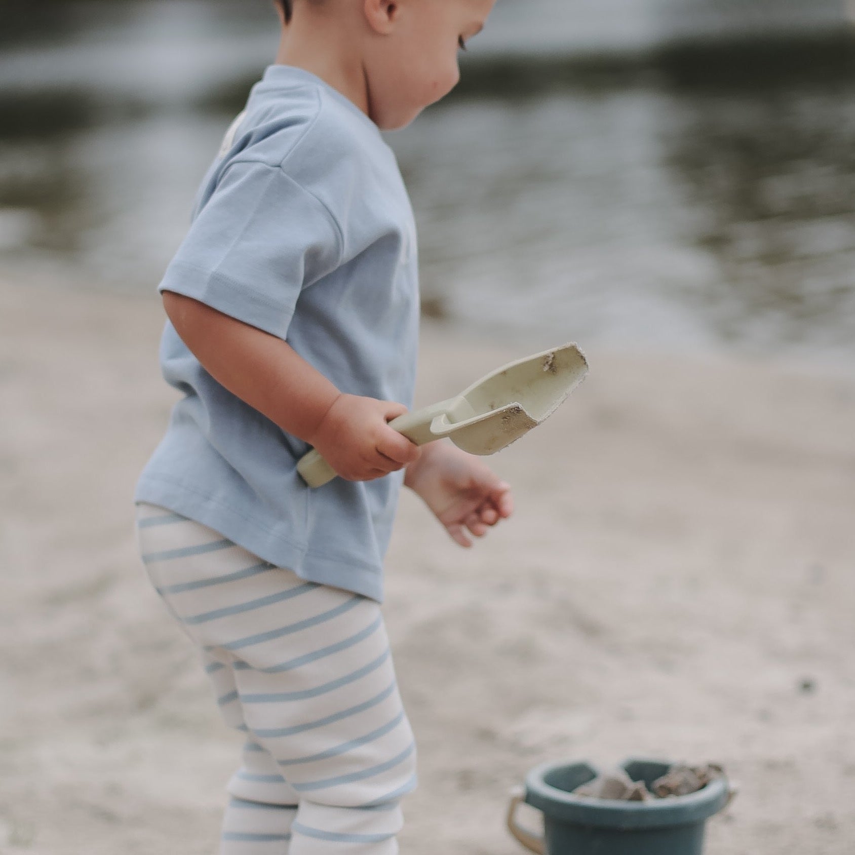 Organic Rib Leggings - Blue Striped