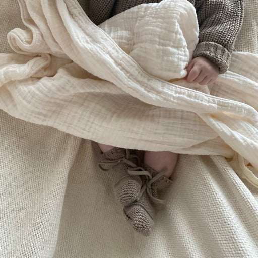 Organic Knit Booties - Caramel