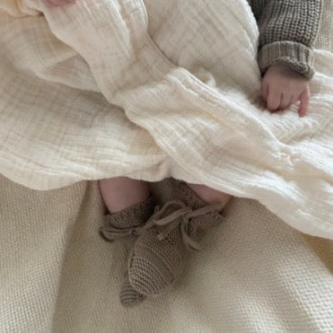 Organic Knit Booties - Caramel