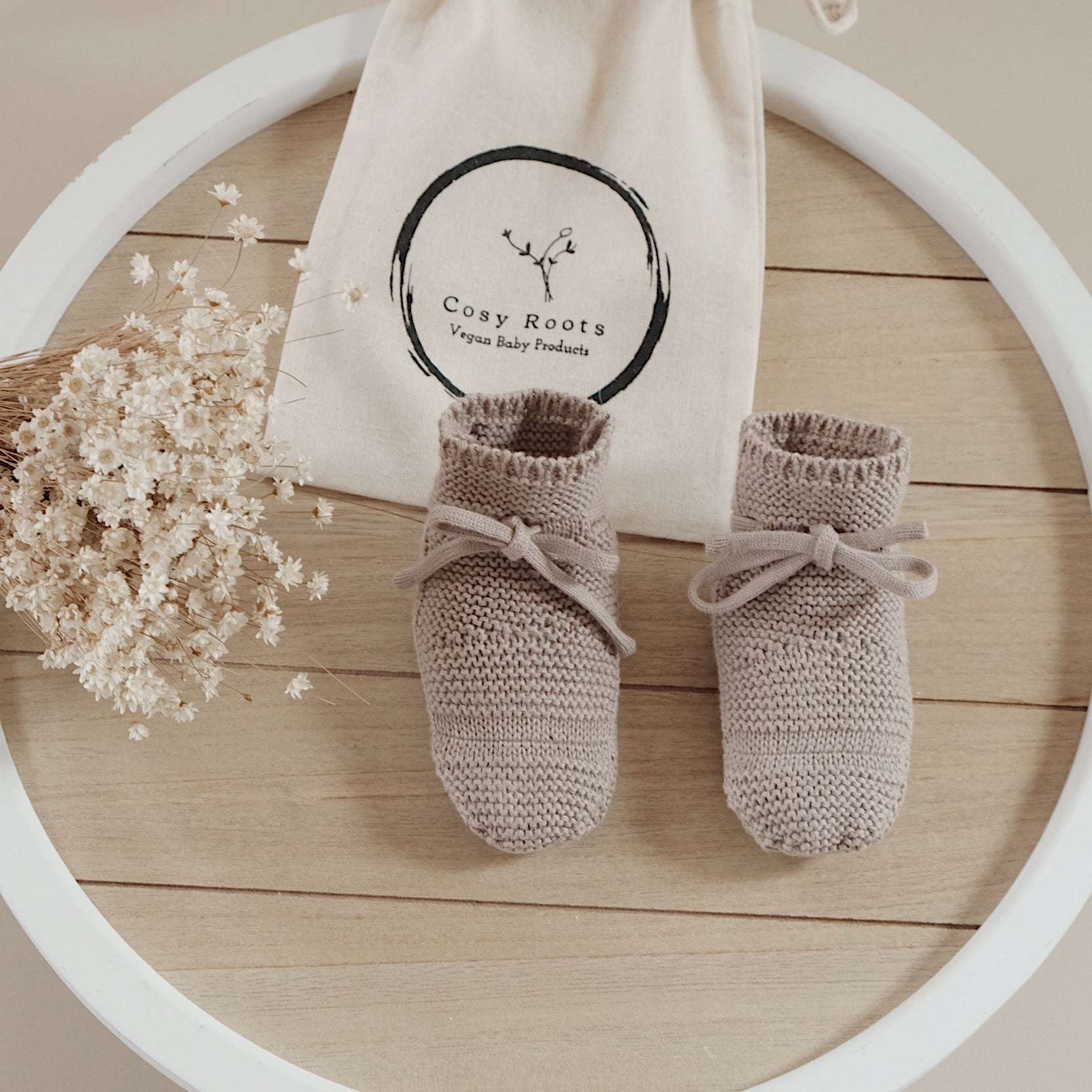 Organic Knit Booties - Caramel